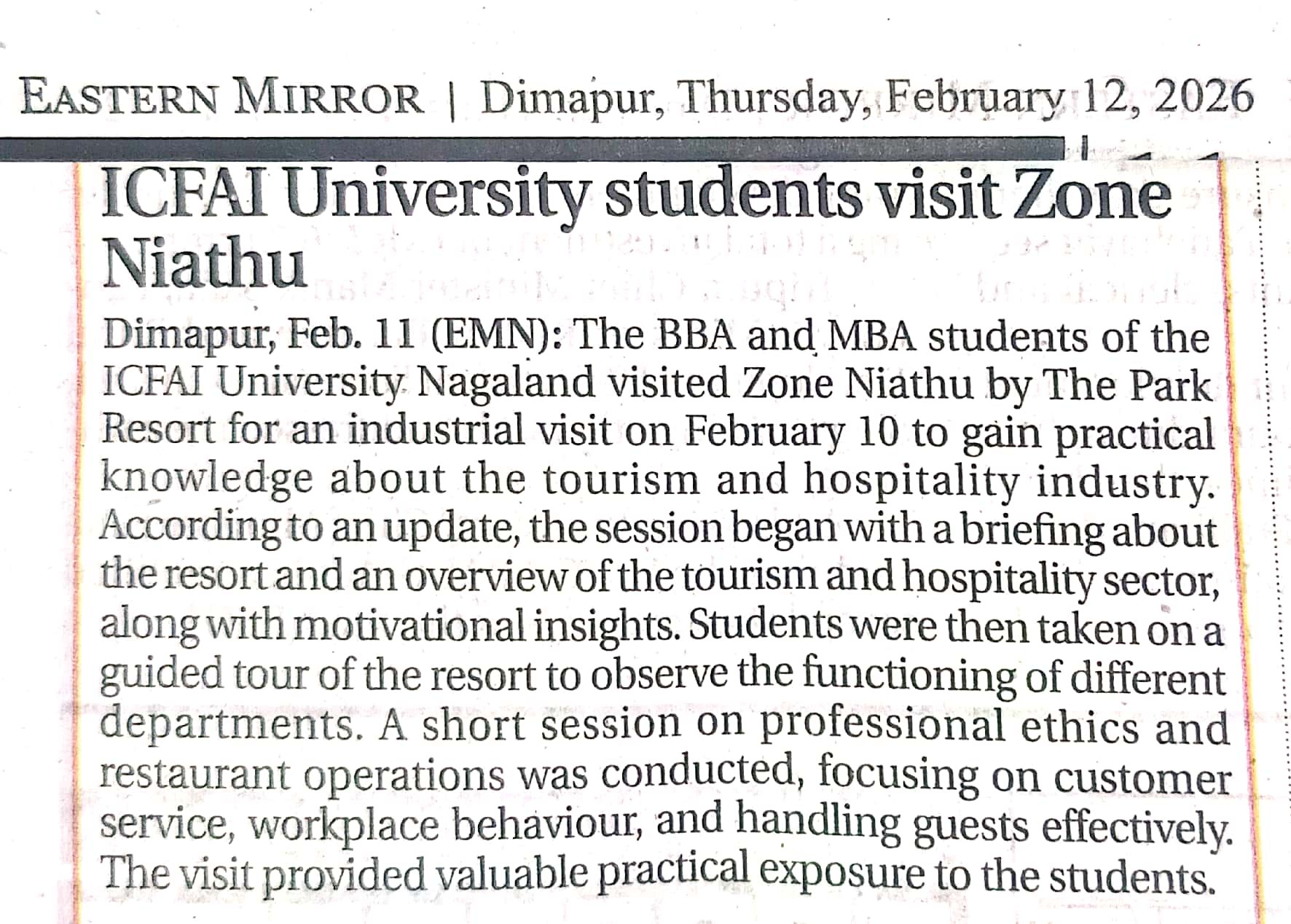 ICFAI University students visit Zone Naithu