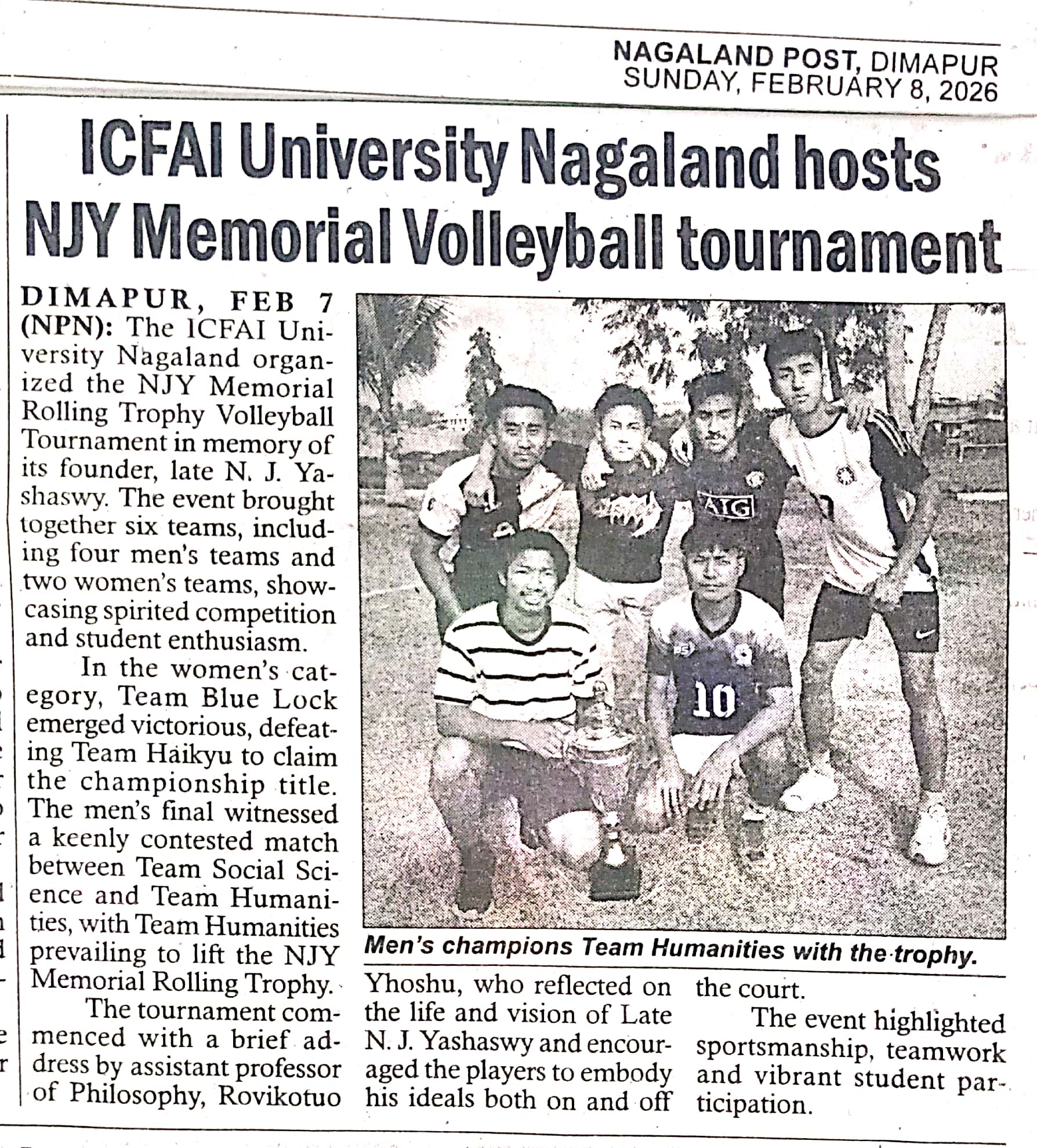 ICFAI University Nagaland hosts NJY Memorial Volleyball Tournament