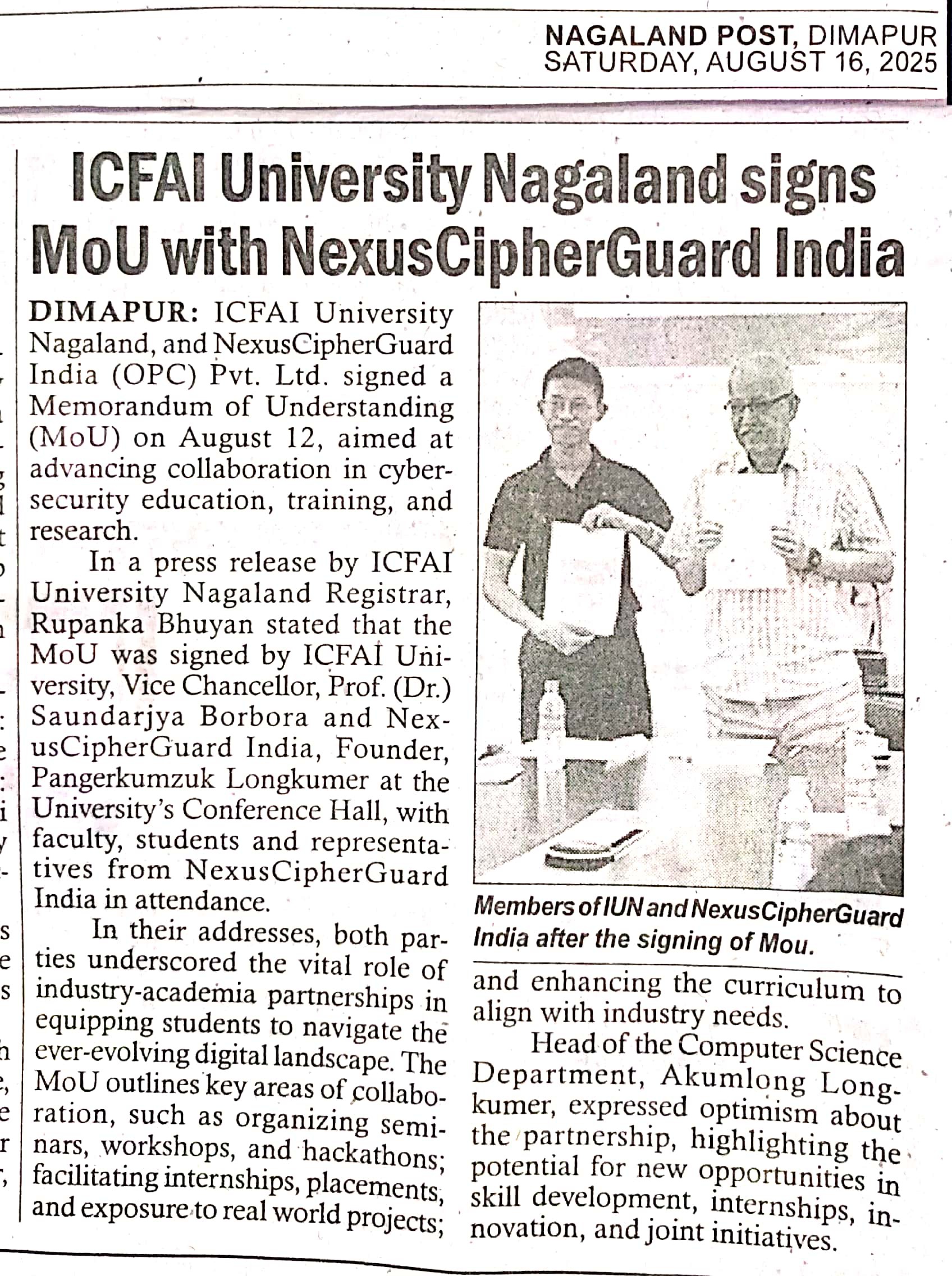 ICFAI University signs MoU with NexusCipherGuard India.