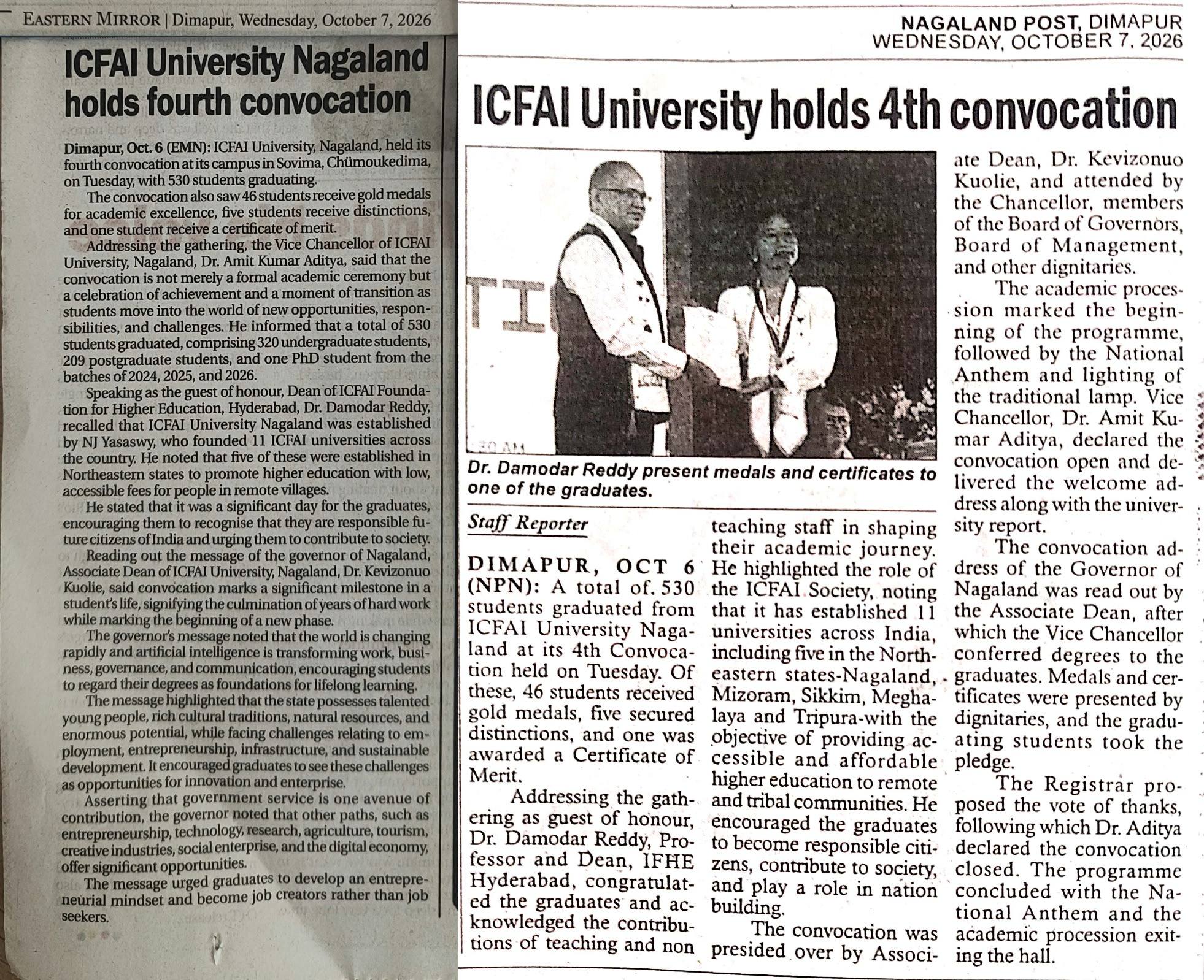 The ICFAI University Nagaland holds 4th Convocation