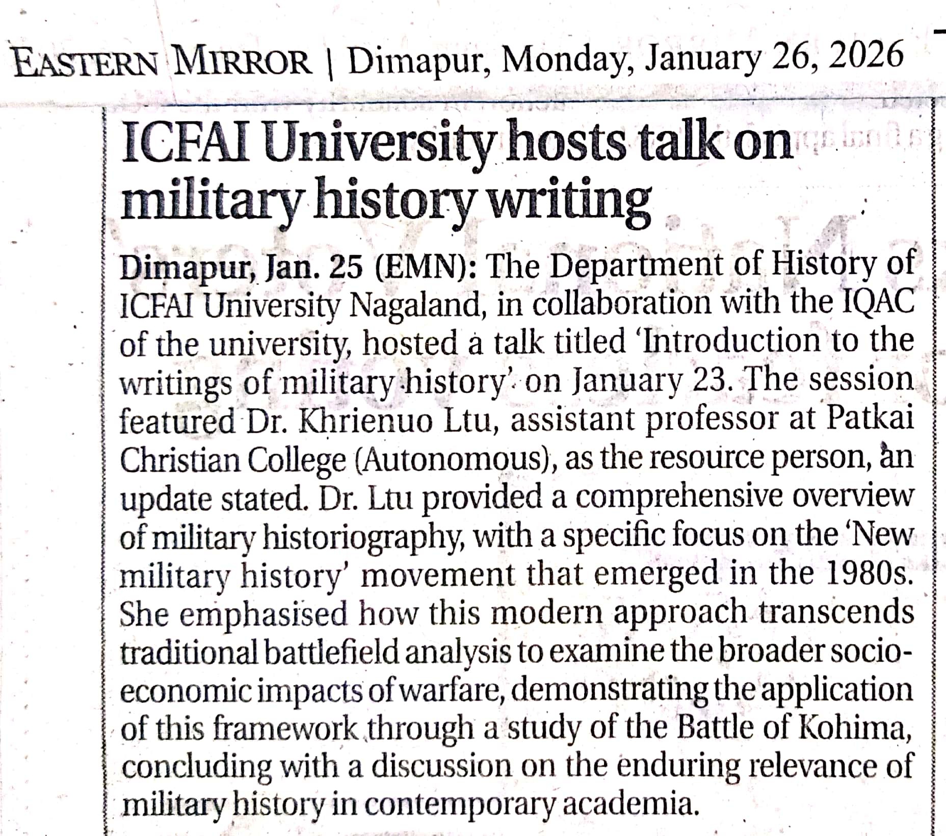 ICFAI University hosts talk on military history writing