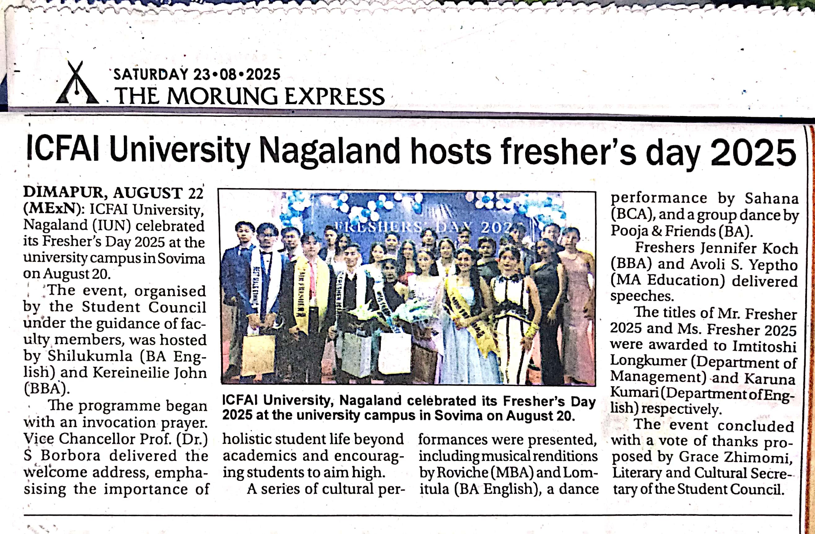 ICFAI University Nagaland hosts Fresher's Day 2025
