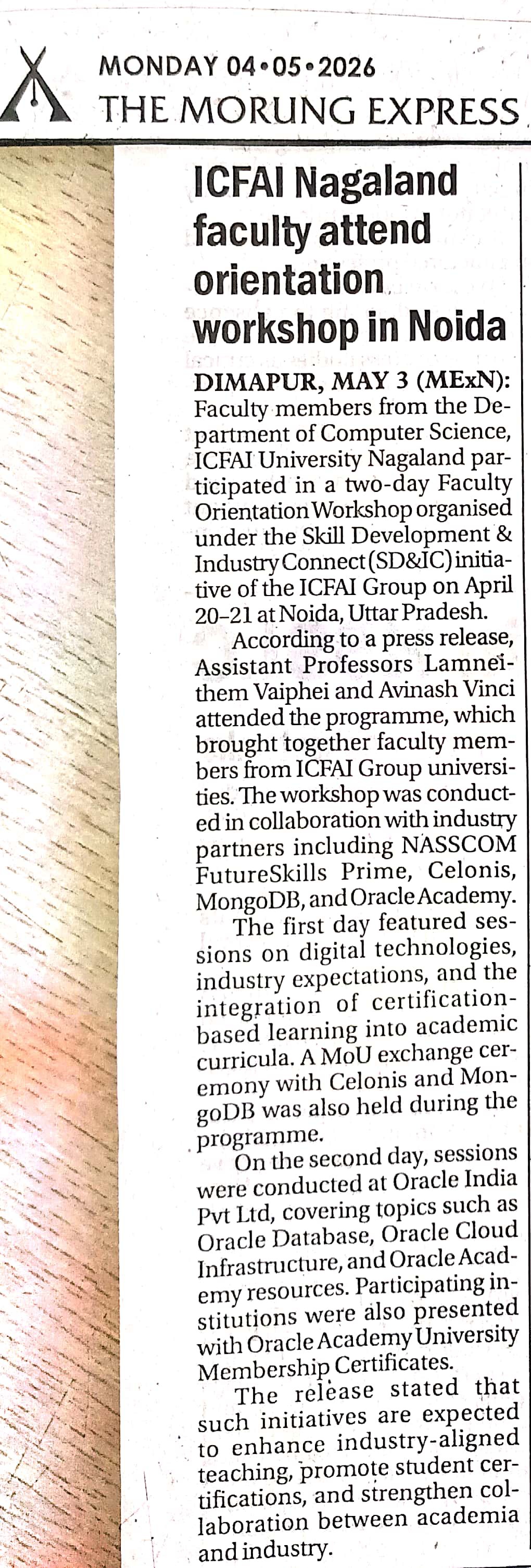 ICFAI Nagaland faculty orientation workshop in Noida